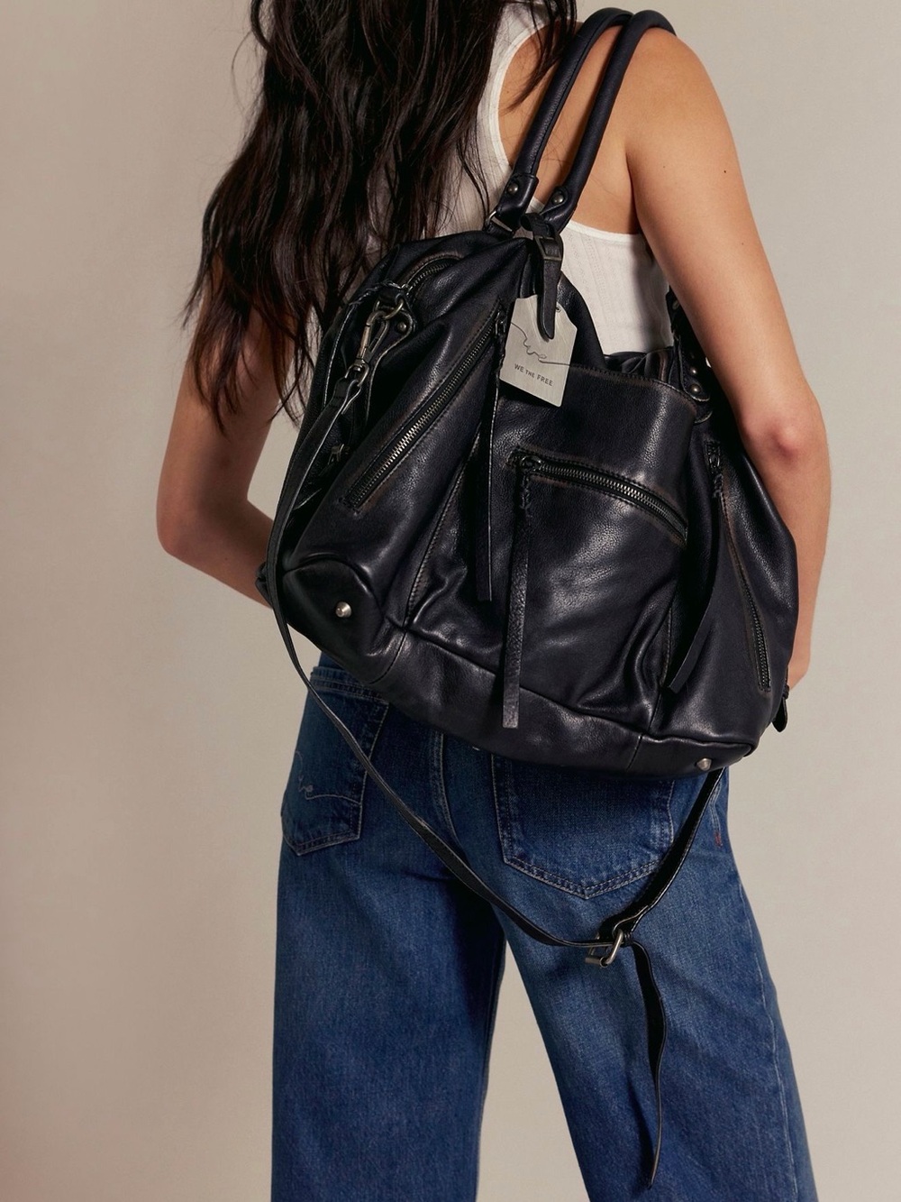 NWOT Free People We the Free Coal Emerson Tote Bag - Picture 2 of 16